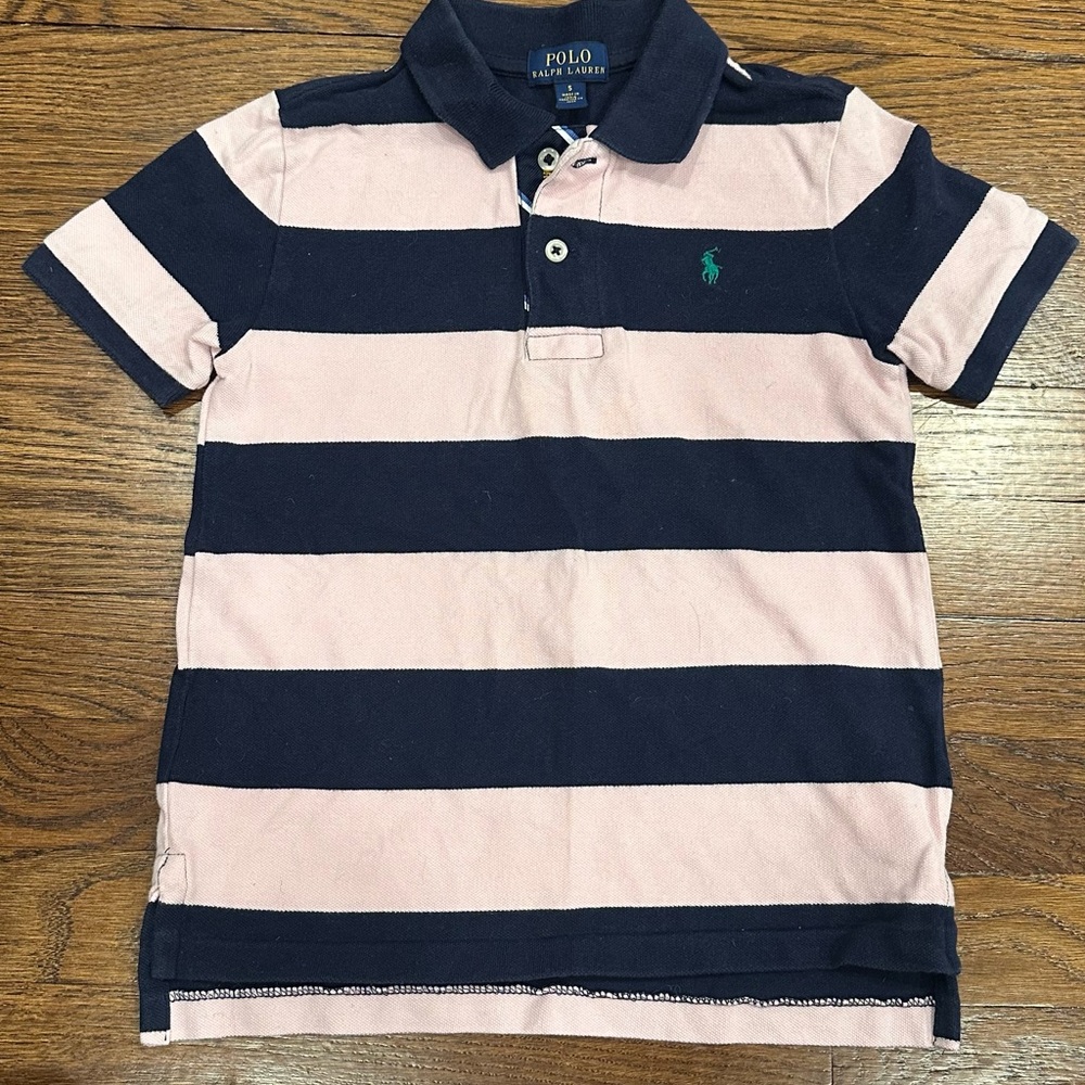 Polo by Ralph Lauren Kids Pink and Navy Striped Polo
